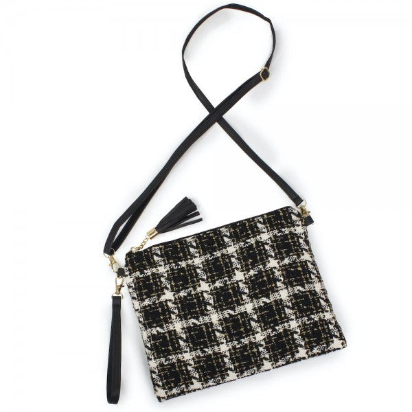 DECADE DEAL: Tweed Plaid Tassel Handbag